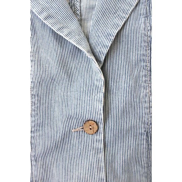 FREE PEOPLE Wanderlust Oversized Striped Cotton Blazer in Blue & White Wash - Picture 7 of 14